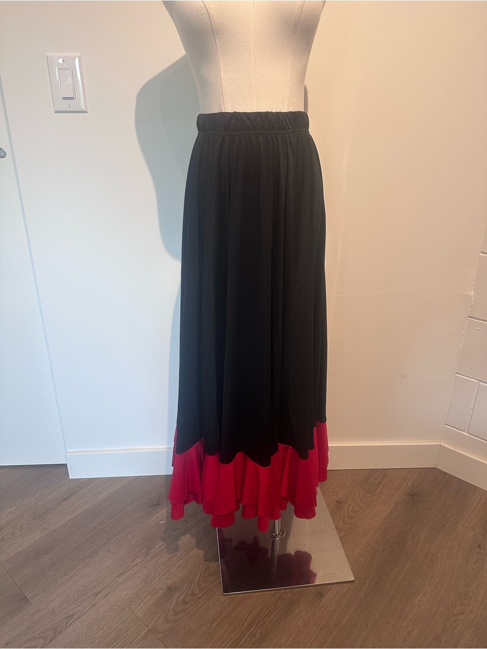 Black & Red Tiered Flamenco Skirt with Contrast Hem